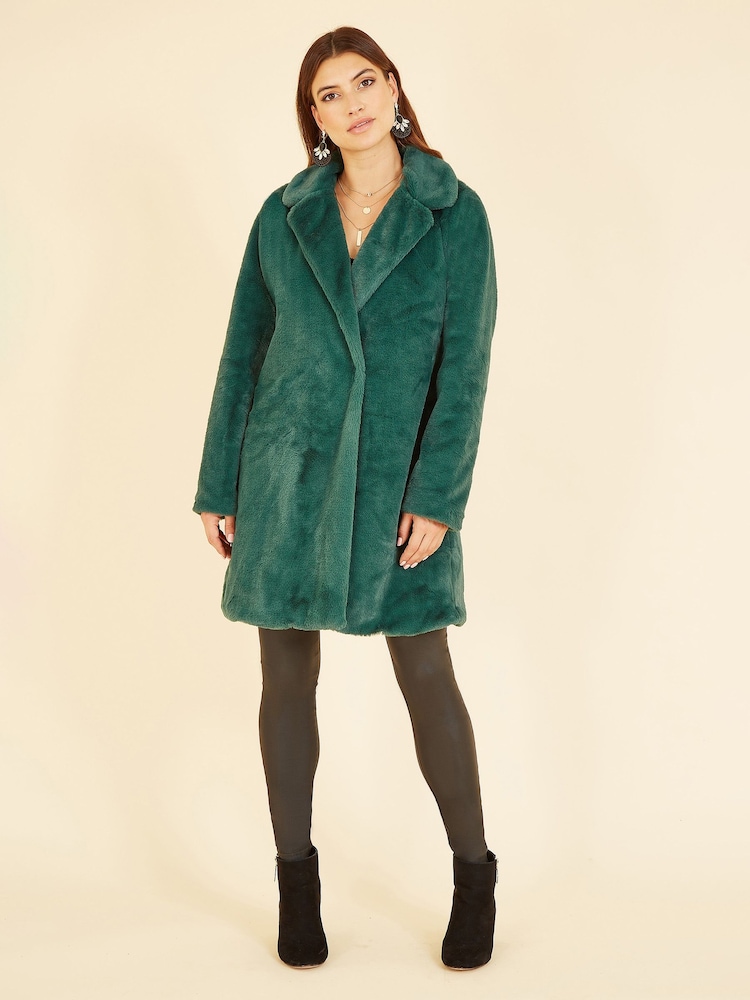 Yumi Forest Green Faux Fur Coat - Image 2 of 5