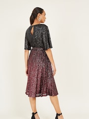 Yumi Red Ombre Sequin Midi Wrap Dress - Image 2 of 5