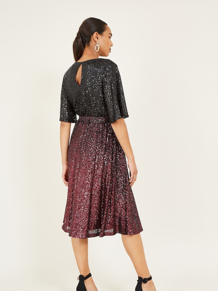 Yumi Red Ombre Sequin Midi Wrap Dress - Image 2 of 5
