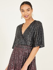 Yumi Red Ombre Sequin Midi Wrap Dress - Image 4 of 5