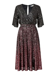 Yumi Red Ombre Sequin Midi Wrap Dress - Image 5 of 5