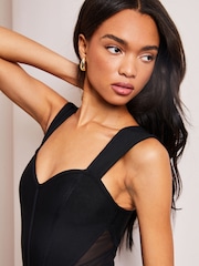 Lipsy Black Mesh Detail Corset Bandage Midi Dress - Image 4 of 4