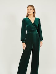 Yumi Green Velvet Long sleeve Jumpsuit - Image 1 of 4