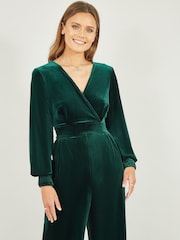 Yumi Green Velvet Long sleeve Jumpsuit - Image 3 of 4