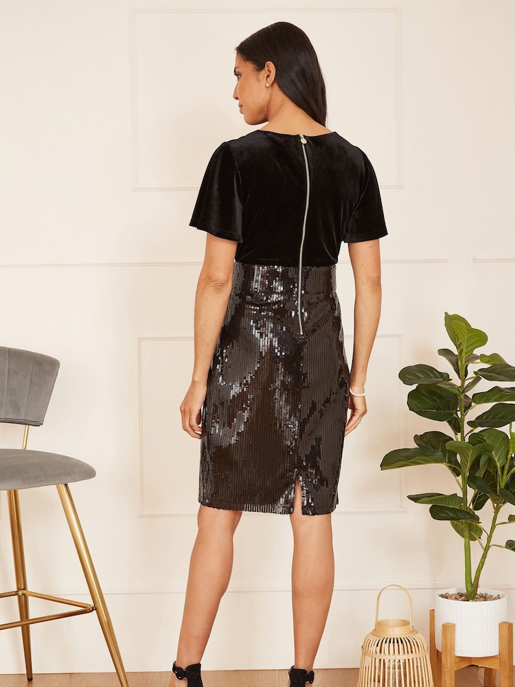Yumi Black Velvet And Sequin Fitted Dress - Image 2 of 5
