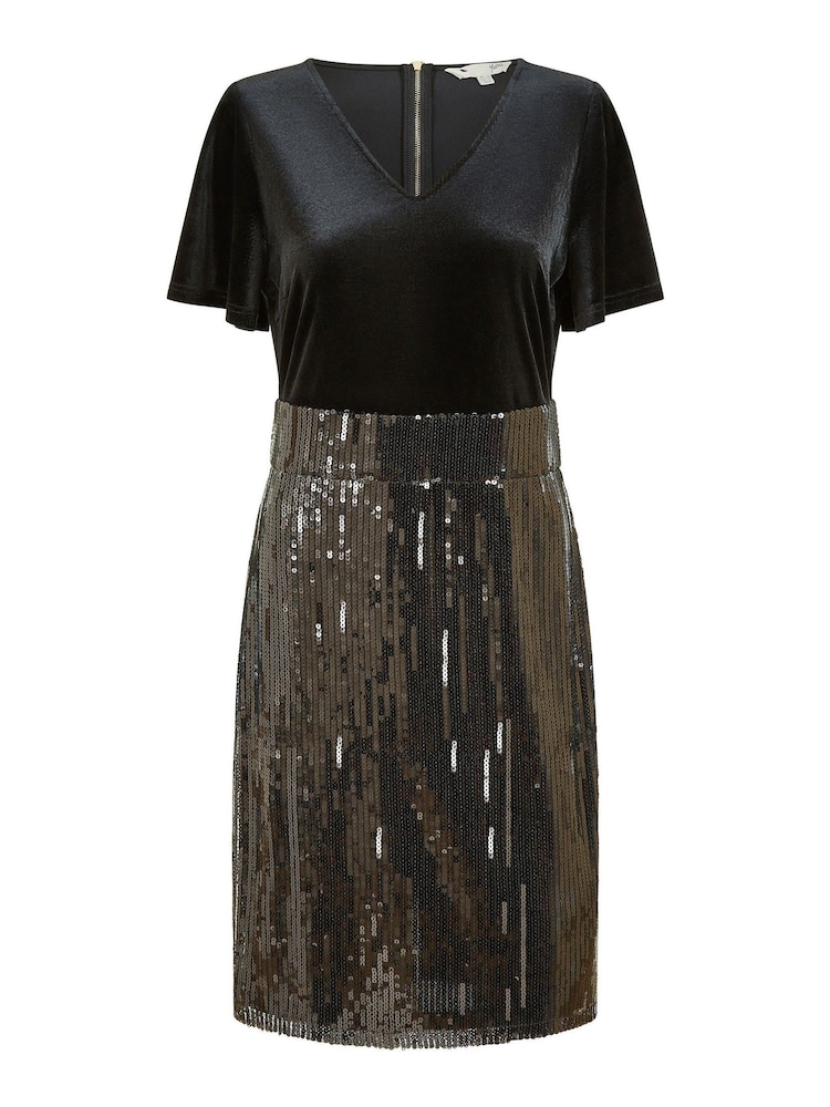 Yumi Black Velvet And Sequin Fitted Dress - Image 5 of 5