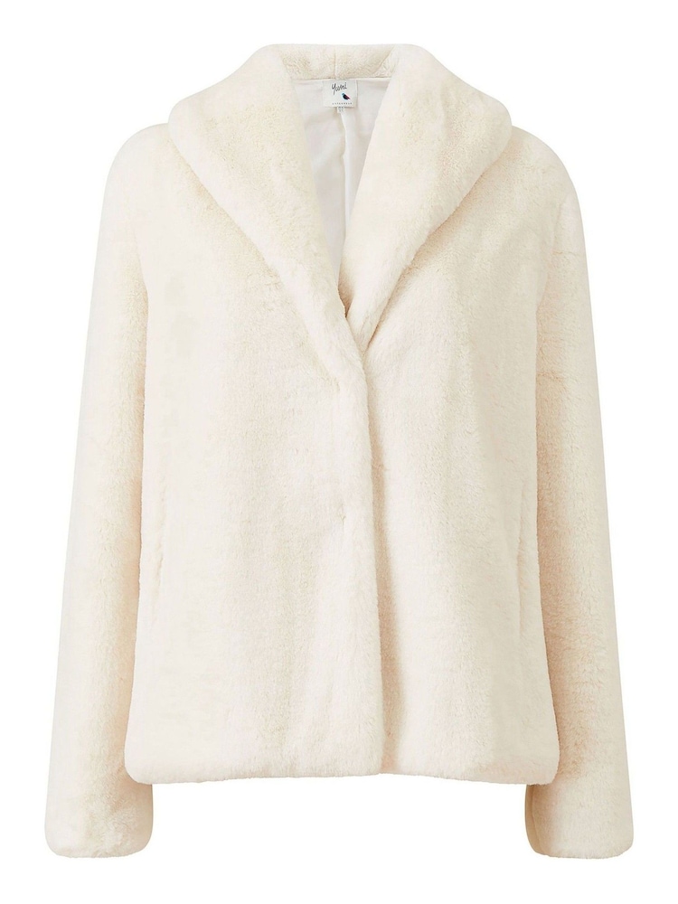 Yumi Cream Short Wrap Faux Fur Coat - Image 4 of 4