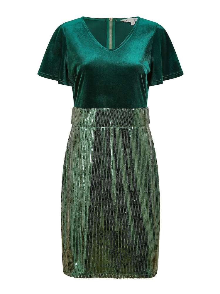 Yumi Green Velvet And Sequin Fitted Dress - Image 4 of 4
