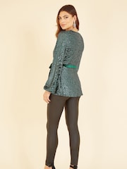 Yumi Green Sequin Wrap Top - Image 2 of 5