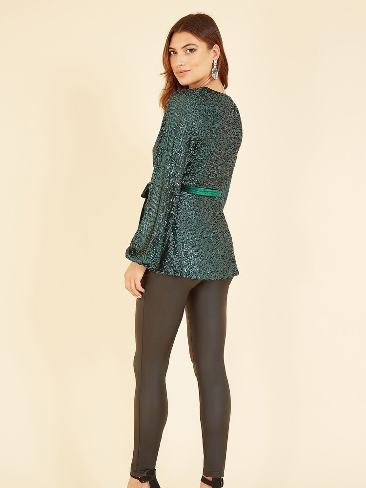 Yumi Green Sequin Wrap Top - Image 2 of 5