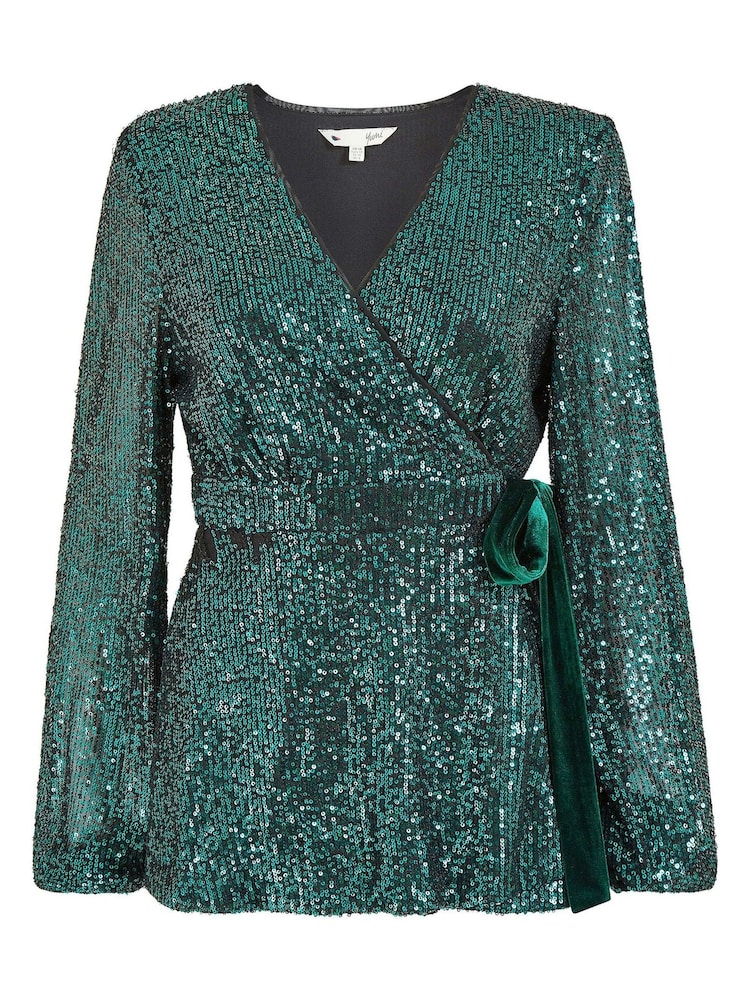 Yumi Green Sequin Wrap Top - Image 5 of 5