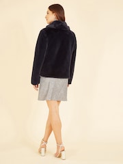 Yumi Black Short Wrap Faux Fur Coat - Image 2 of 5