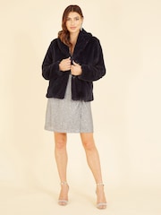 Yumi Black Short Wrap Faux Fur Coat - Image 4 of 5