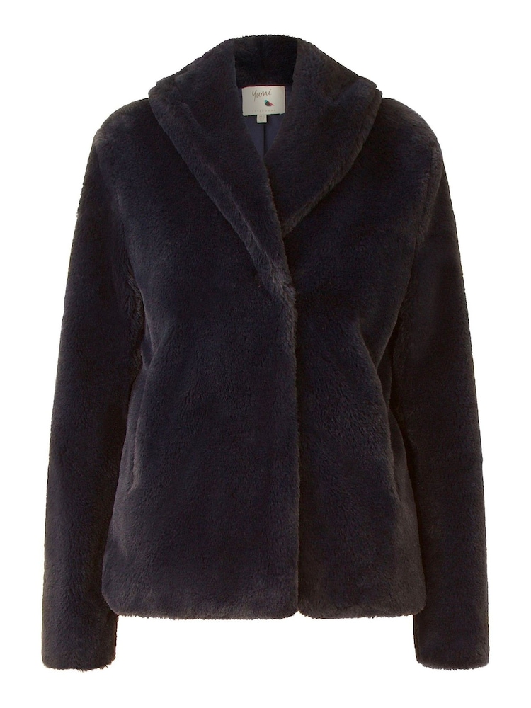 Yumi Black Short Wrap Faux Fur Coat - Image 5 of 5