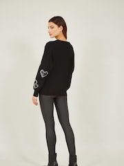 Yumi Black Sequin Heart Relaxed Jumper - Image 2 of 3