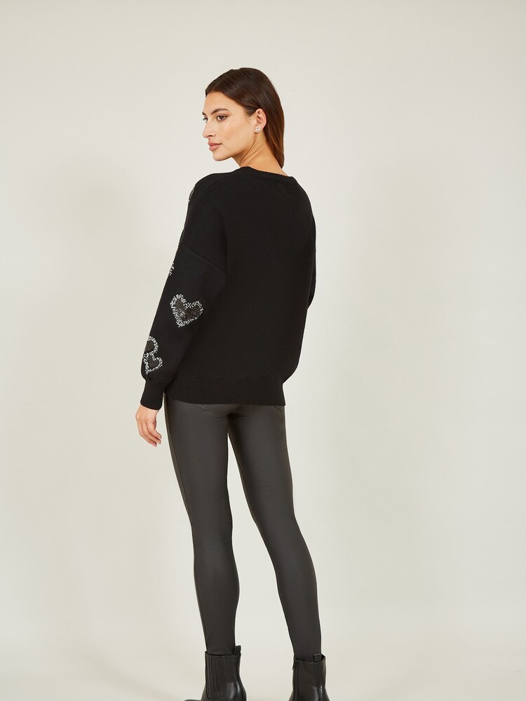Yumi Black Sequin Heart Relaxed Jumper - Image 2 of 3 Yumi Black Sequin Heart Relaxed Jumper - Image 2 of 3