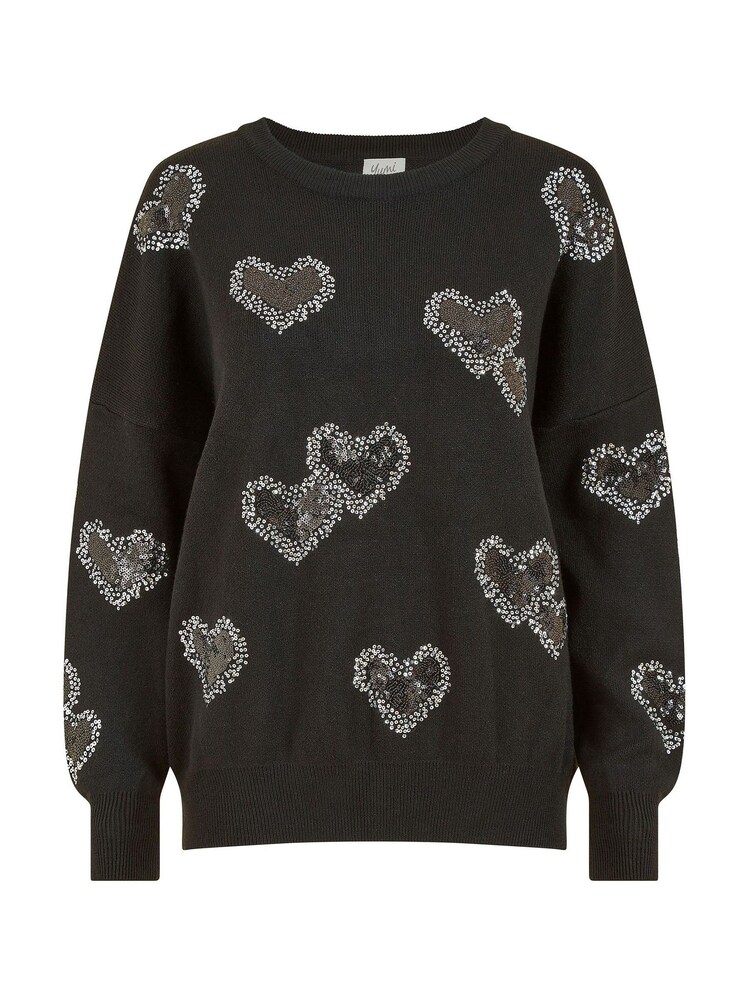 Yumi Black Sequin Heart Relaxed Jumper - Image 3 of 3 Yumi Black Sequin Heart Relaxed Jumper - Image 3 of 3