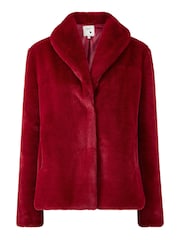 Yumi Red Short Wrap Faux Fur Coat - Image 5 of 5