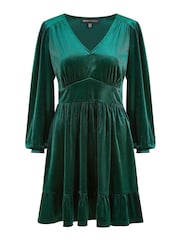 Mela Green Velvet Long Sleeve Skater Dress - Image 5 of 5