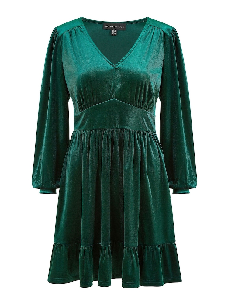Mela Green Velvet Long Sleeve Skater Dress - Image 5 of 5