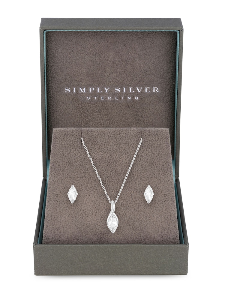 Simply Silver Silver Marquisse Navette Set - Image 1 of 4 Simply Silver Silver Marquisse Navette Set - Image 1 of 4
