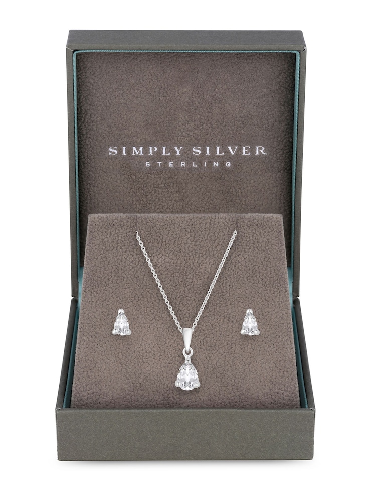 Simply Silver Silver Cubic Zirconia Pear Stone Set - Image 1 of 4 Simply Silver Silver Cubic Zirconia Pear Stone Set - Image 1 of 4