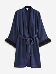 Monsoon Blue Fia Feather Trim Robe - Image 1 of 1