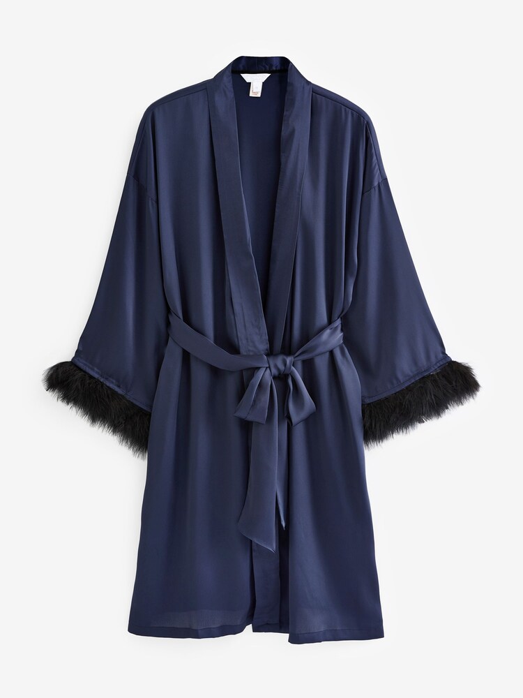 Monsoon Blue Fia Feather Trim Robe - Image 1 of 1