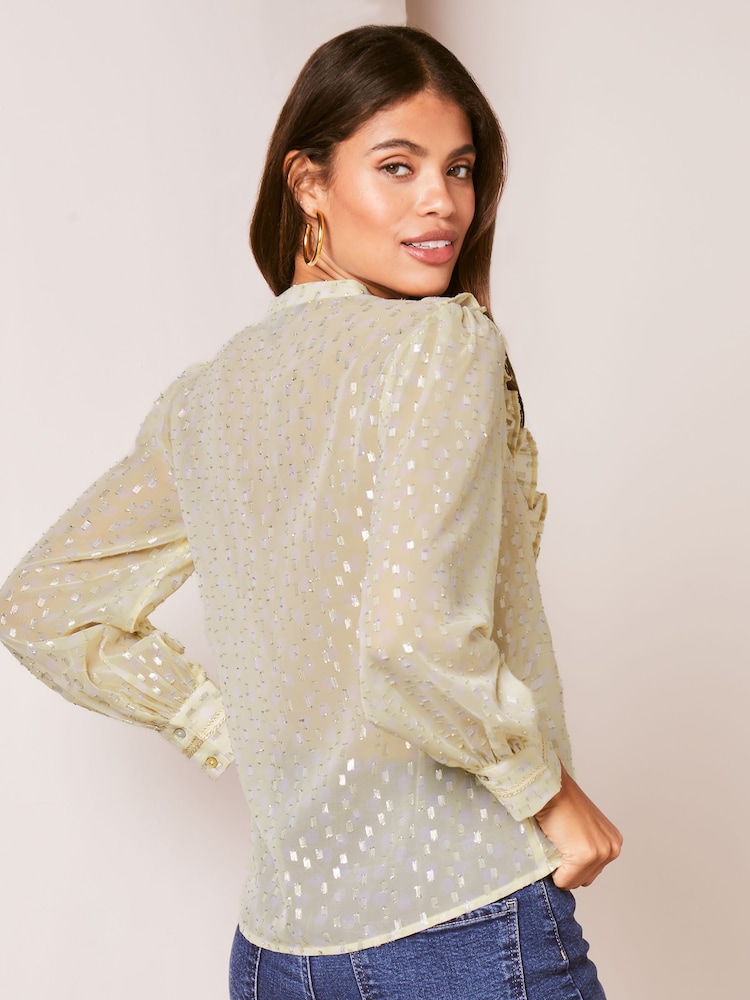 Lipsy Cream Ruffle Button Through V Neck Blouse - Image 2 of 4