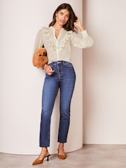 Lipsy Cream Ruffle Button Through V Neck Blouse - Image 3 of 4