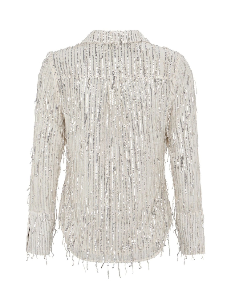 Mint Velvet Cream Pale Gold Sequin Tassel Shirt - Image 4 of 4 Mint Velvet Cream Pale Gold Sequin Tassel Shirt - Image 4 of 4