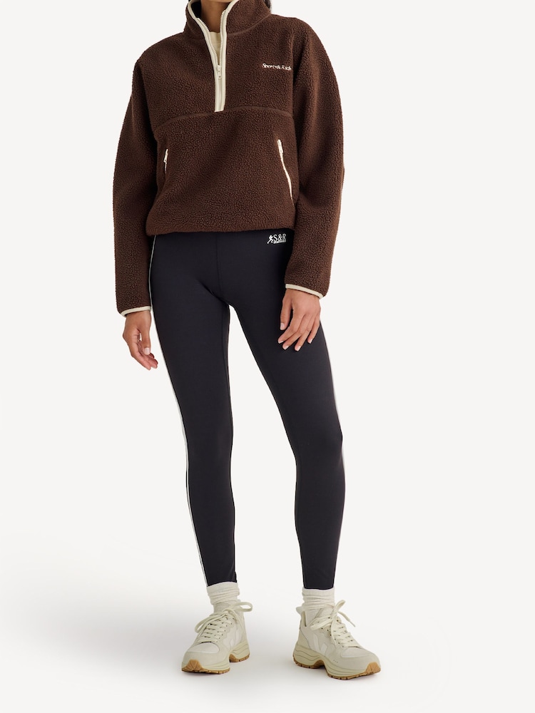 Sporty & Rich Brown Serif Logo Sherpa Quarter Zip Fleece - Image 2 of 5 Sporty & Rich Brown Serif Logo Sherpa Quarter Zip Fleece - Image 2 of 5
