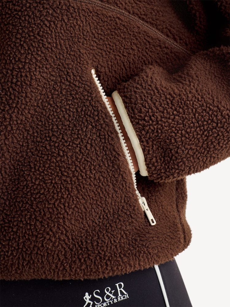Sporty & Rich Brown Serif Logo Sherpa Quarter Zip Fleece - Image 5 of 5 Sporty & Rich Brown Serif Logo Sherpa Quarter Zip Fleece - Image 5 of 5