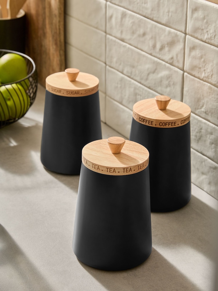 Set of 3 Black Storage Jars - Image 1 of 5