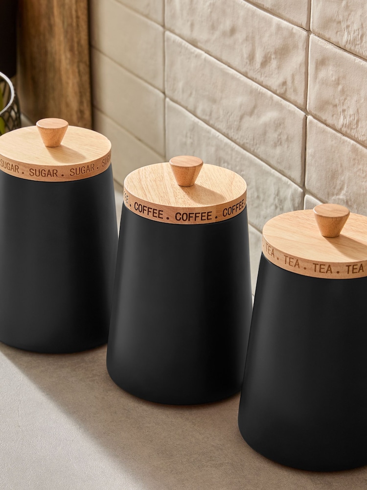 Buy Set of Black Matt Ceramic Storage Jars with Etched Lid from