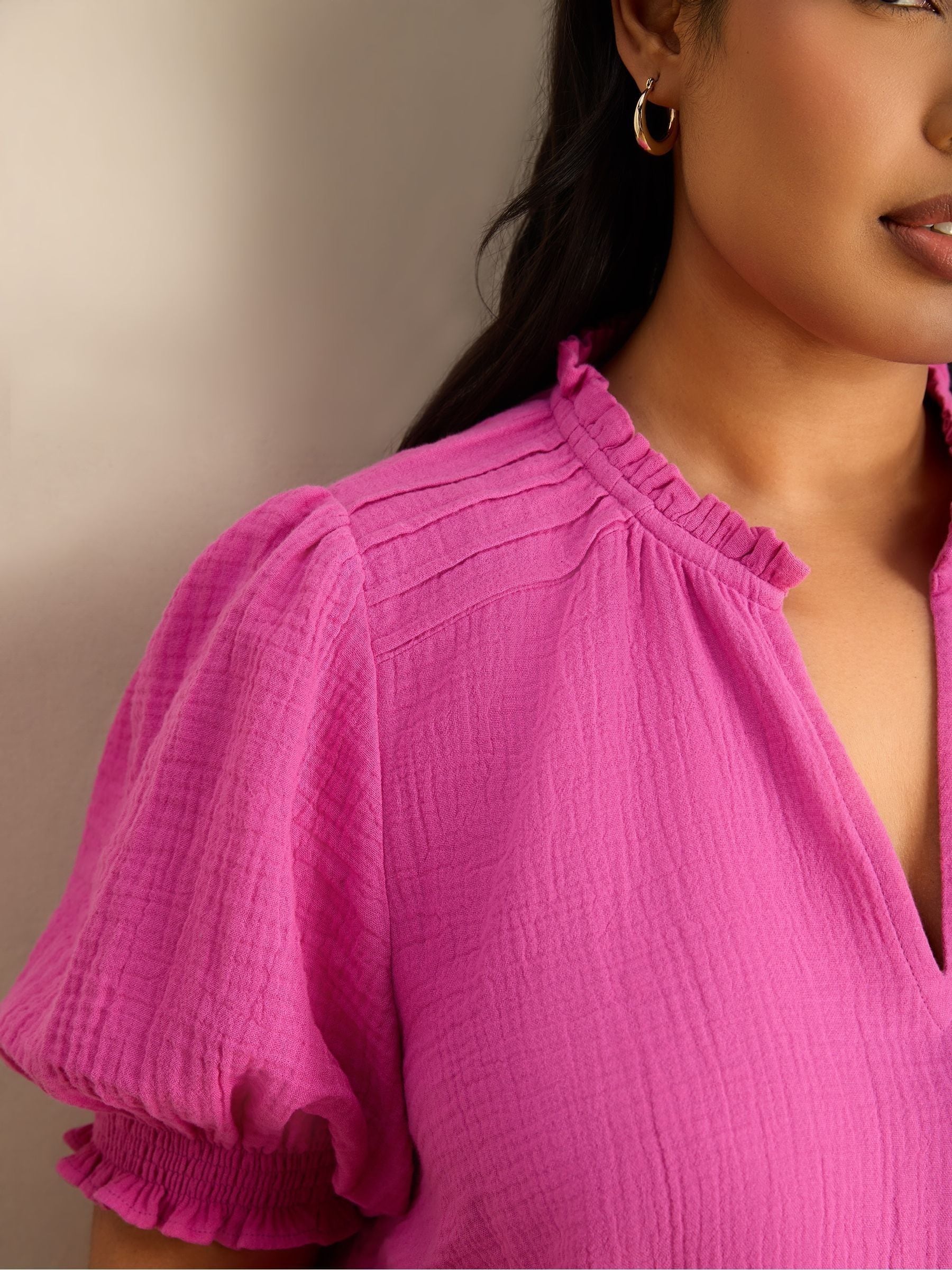 Buy Live Unlimited Pink Cheesecloth Shirred Cuff Blouse from Next