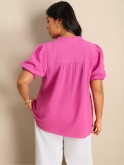 Live Unlimited Pink Cheesecloth Shirred Cuff Top - Image 5 of 7