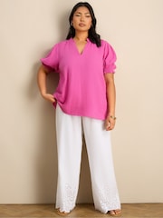 Live Unlimited Pink Cheesecloth Shirred Cuff Top - Image 7 of 7