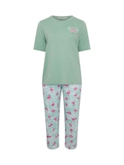 Yours Curve Green Flamingo Short Sleeve T-Shirt & Wide Leg Bottoms Pyjamas Set - Image 5 of 5