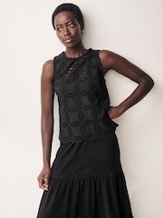 Black 100% Cotton Sleeveless Broderie Top - Image 1 of 6
