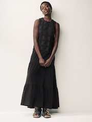 Black 100% Cotton Sleeveless Broderie Top - Image 2 of 6