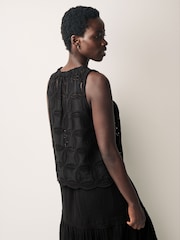 Black 100% Cotton Sleeveless Broderie Top - Image 3 of 6