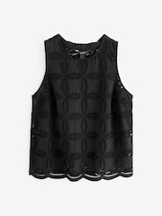 Black 100% Cotton Sleeveless Broderie Top - Image 5 of 6