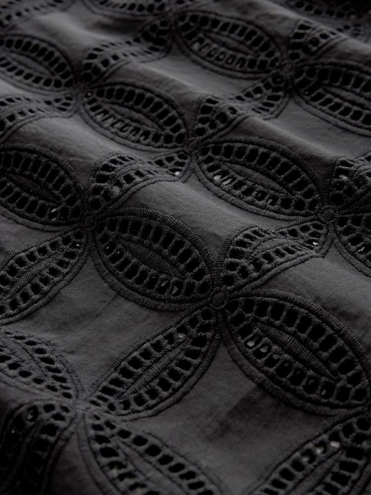 Black 100% Cotton Sleeveless Broderie Top - Image 6 of 6