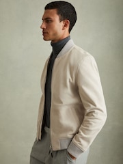 Reiss Off White Diego Suede Bomber Jacket - Image 1 of 5