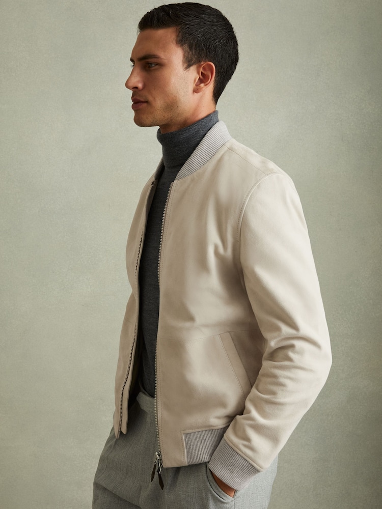 Reiss Off White Diego Suede Bomber Jacket - Image 1 of 5