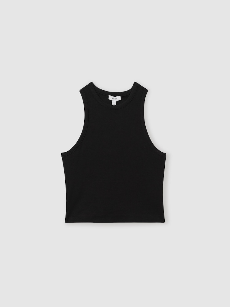 Reiss Black Andi Ribbed Cotton Blend Cropped Vest - Image 2 of 6