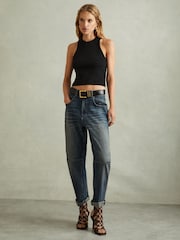 Reiss Black Andi Ribbed Cotton Blend Cropped Vest - Image 3 of 6
