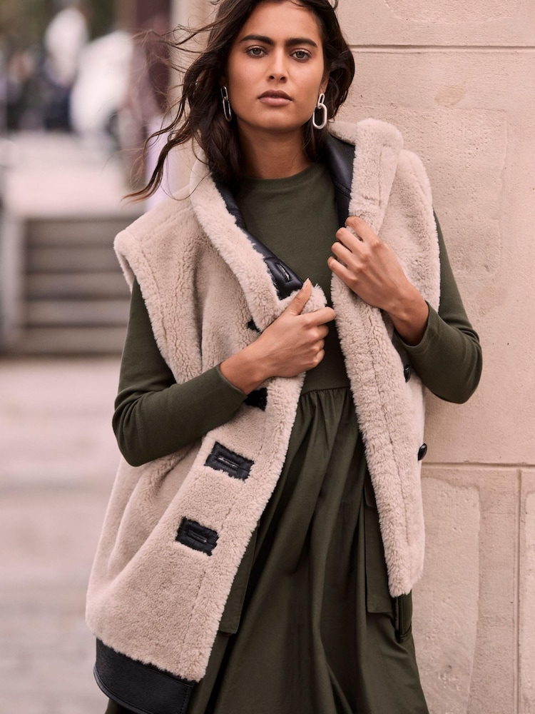 Mint Velvet Cream Borg Funnel Neck Gilet - Image 1 of 4 Mint Velvet Cream Borg Funnel Neck Gilet - Image 1 of 4