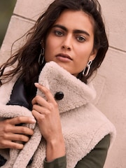 Mint Velvet Cream Borg Funnel Neck Gilet - Image 2 of 4